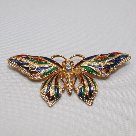 Vintage JBK Enamel And Swarovski Crystal Butterfly Brooch Pin - Picture 1 of 7